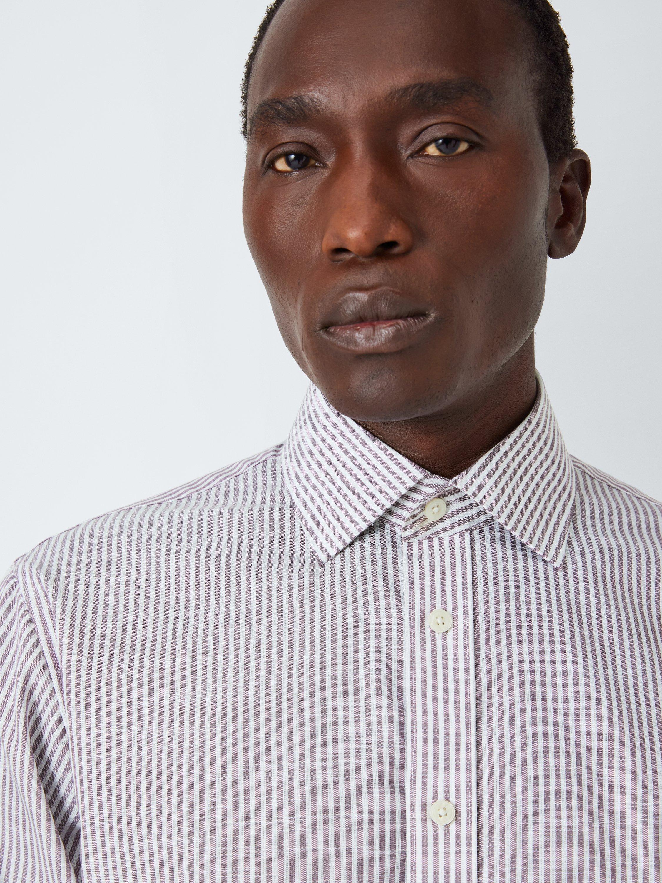 Product image 5 of 8, which shows John Lewis Cotton Stripe Tailored Fit Shirt, Purple, 15R