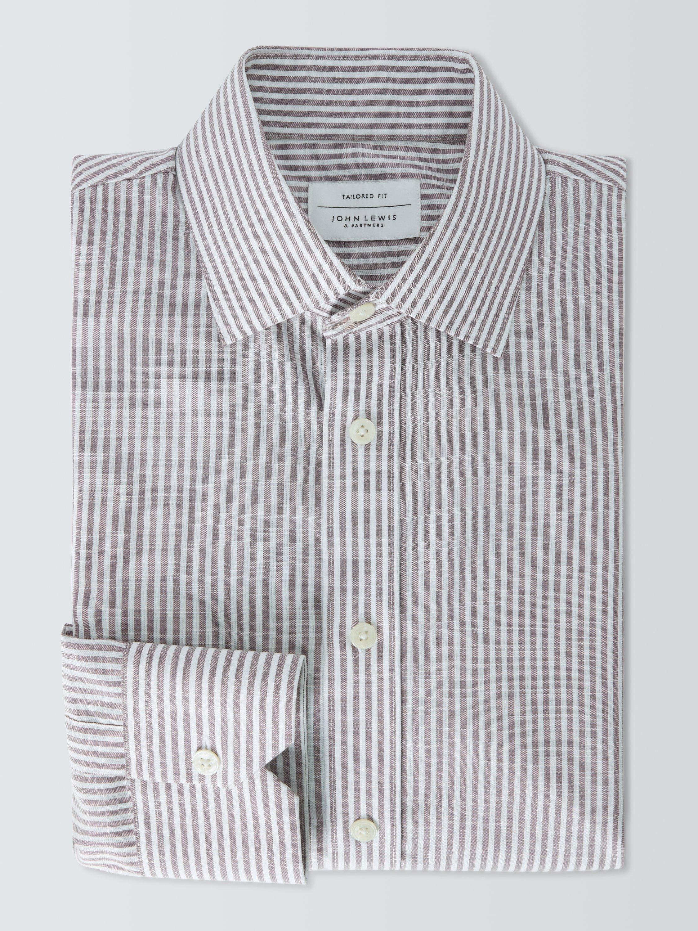 Product image 4 of 8, which shows John Lewis Cotton Stripe Tailored Fit Shirt, Purple, 15R