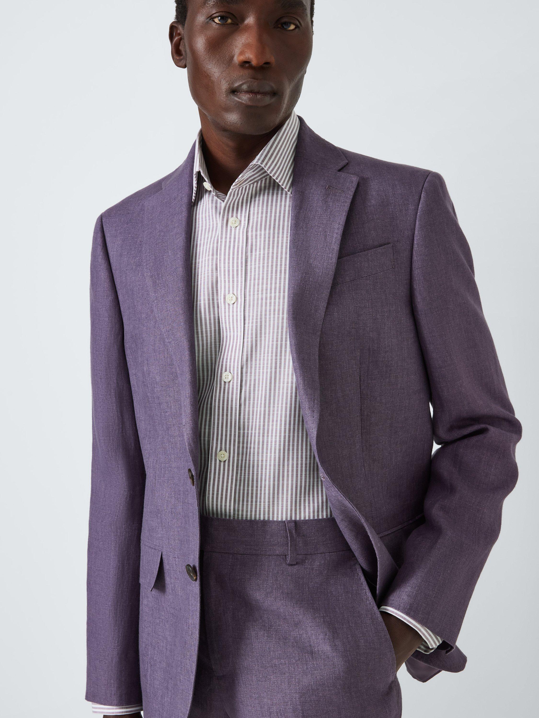 Product image 7 of 8, which shows John Lewis Cotton Stripe Tailored Fit Shirt, Purple, 15R