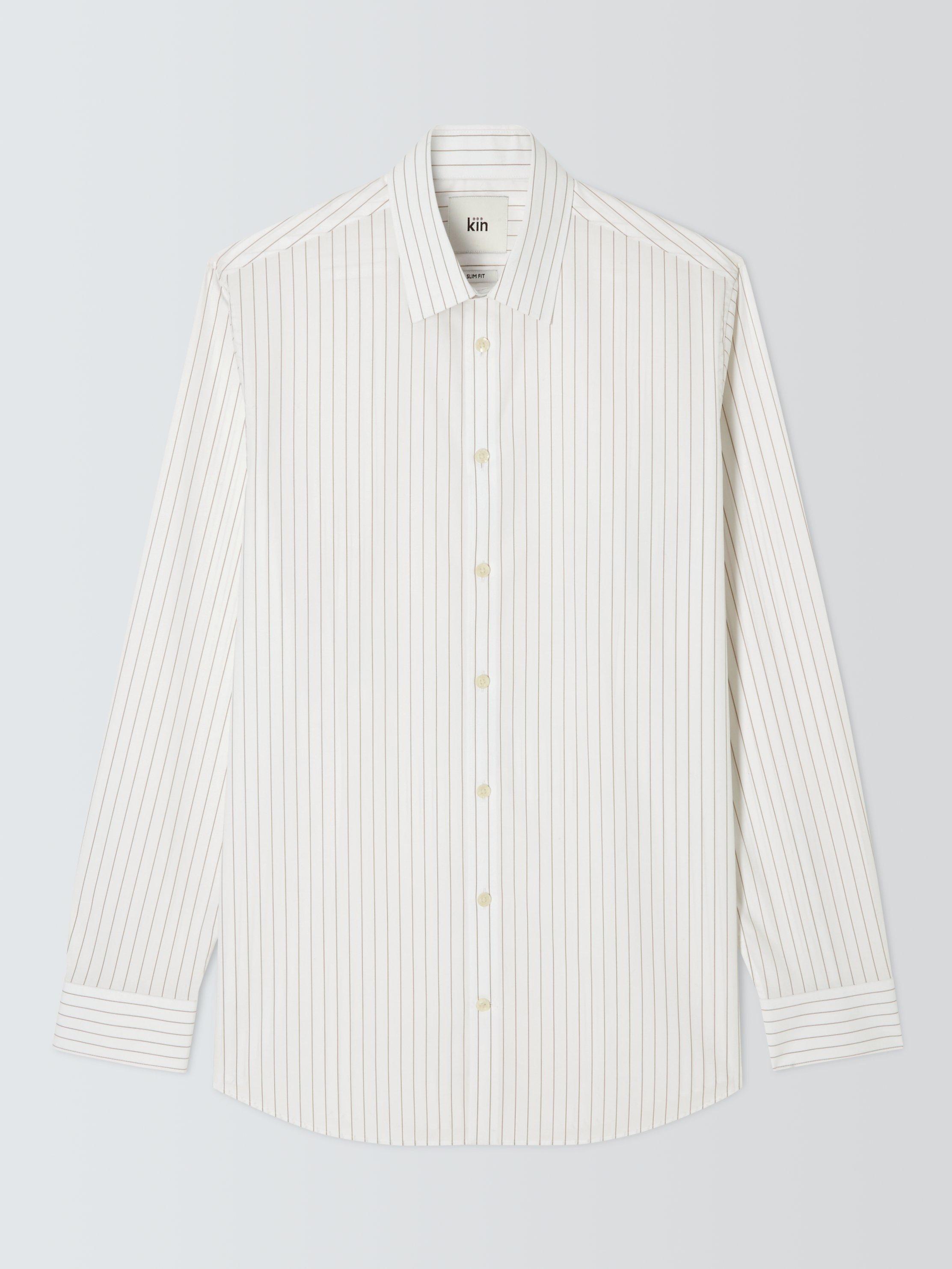 Product image 1 of 3, which shows Kin Cotton Poplin Stretch Wide Stripe Slim Fit Shirt, Neutral, 14.5/R
