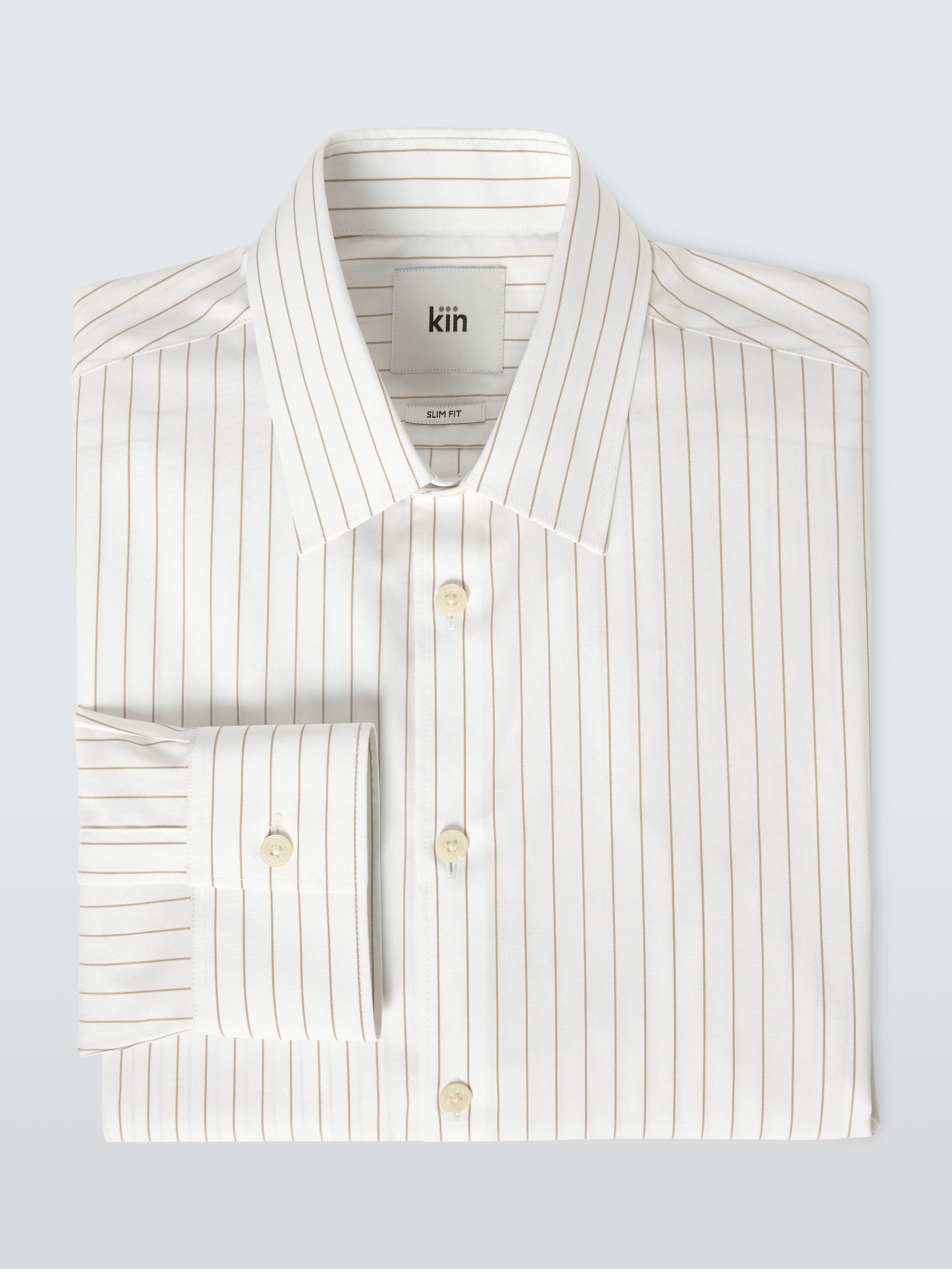 Product image 2 of 3, which shows Kin Cotton Poplin Stretch Wide Stripe Slim Fit Shirt, Neutral, 14.5/R