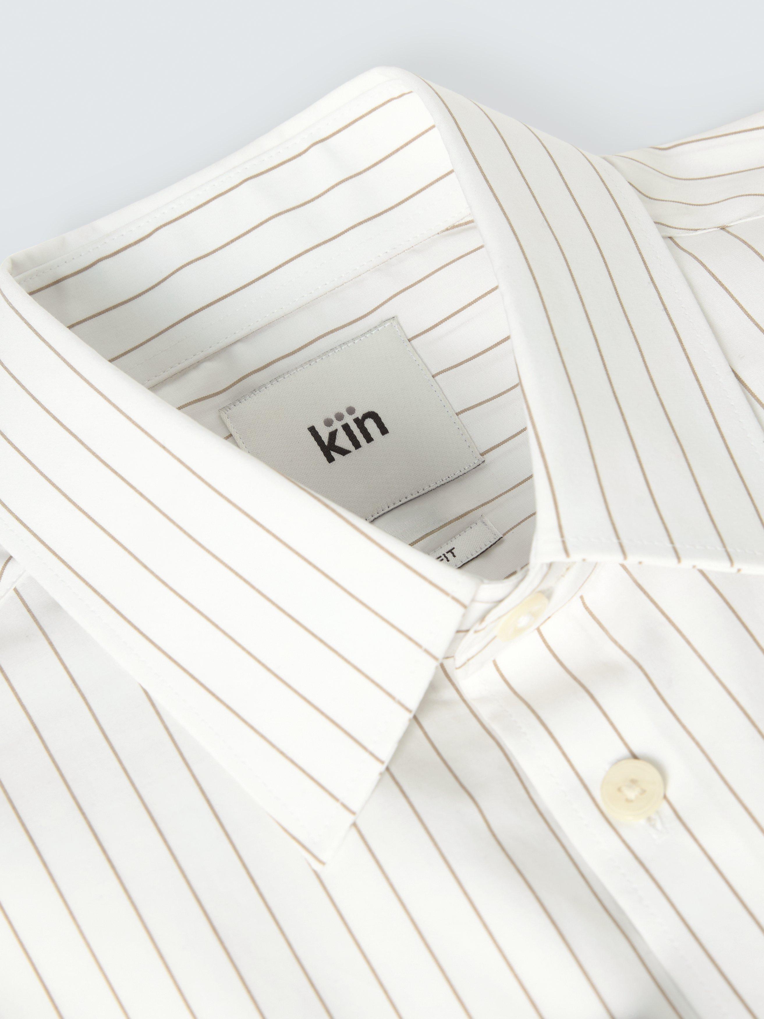 Product image 3 of 3, which shows Kin Cotton Poplin Stretch Wide Stripe Slim Fit Shirt, Neutral, 14.5/R