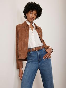 Mint Velvet Suede Pocket Detail Jacket, Tan - view 2, Tan