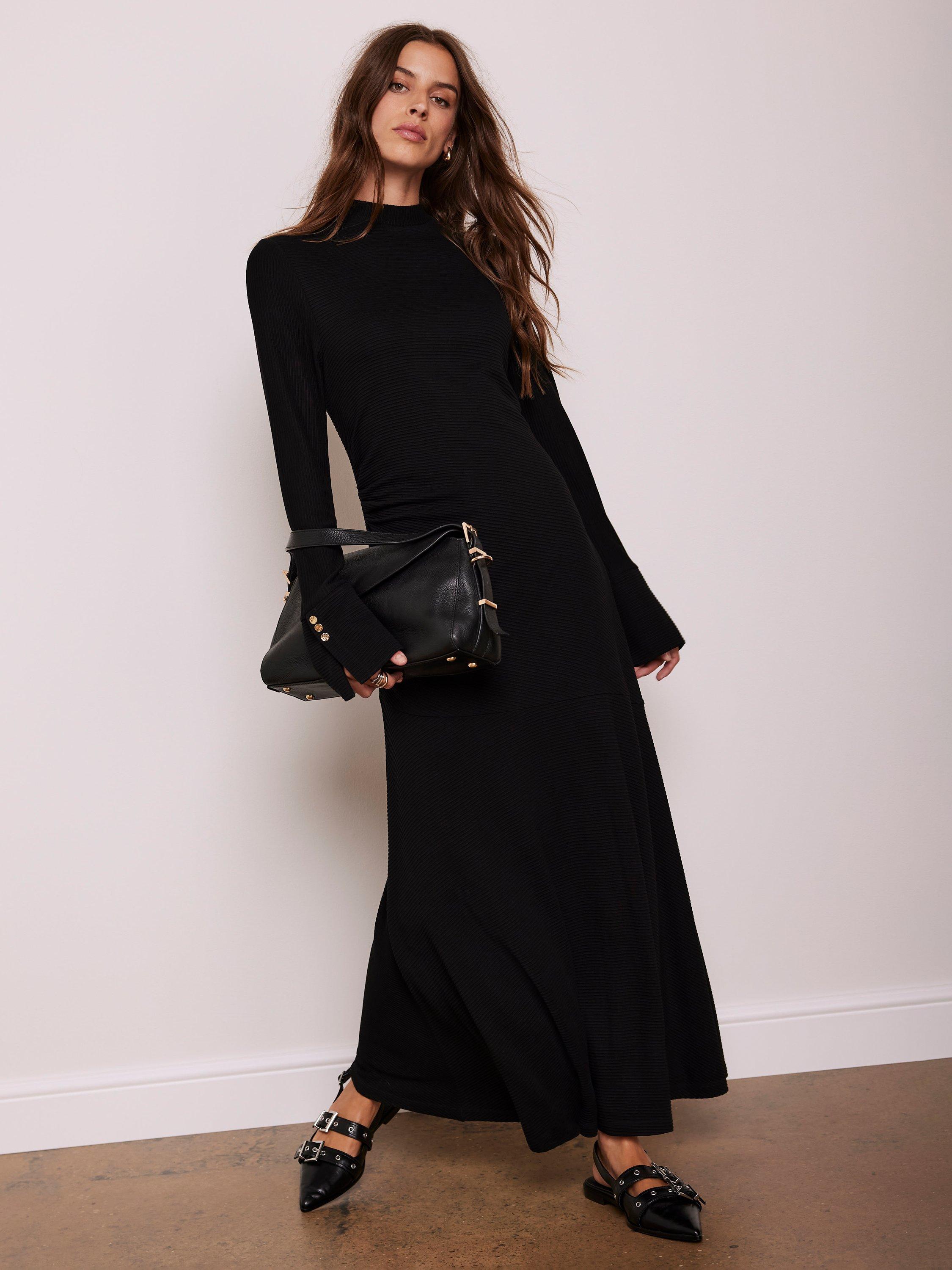 Mint Velvet Ribbed Jersey Maxi Dress Black