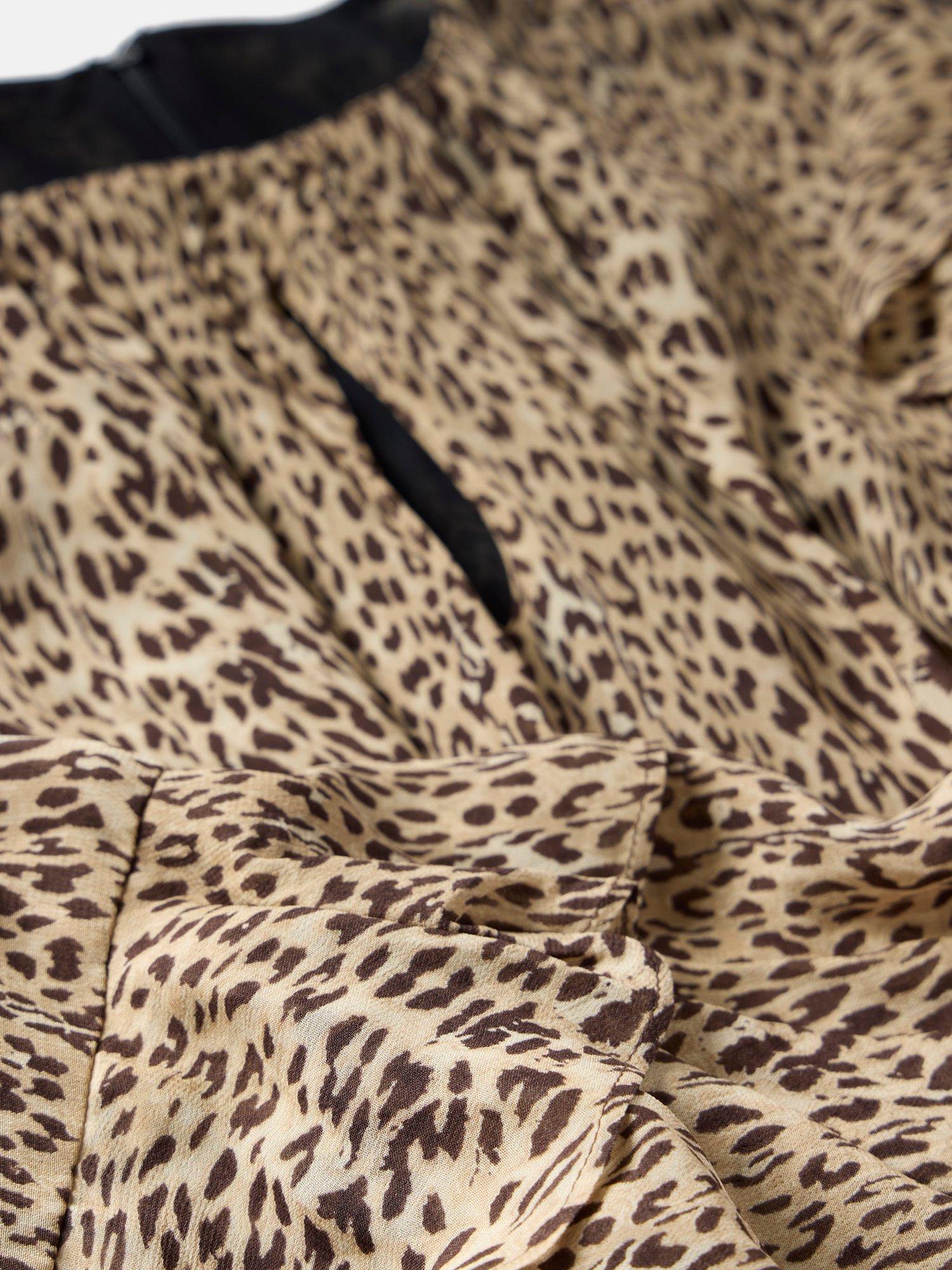 Mint Velvet Leopard Print Ruffle Midi Dress, Brown/Multi