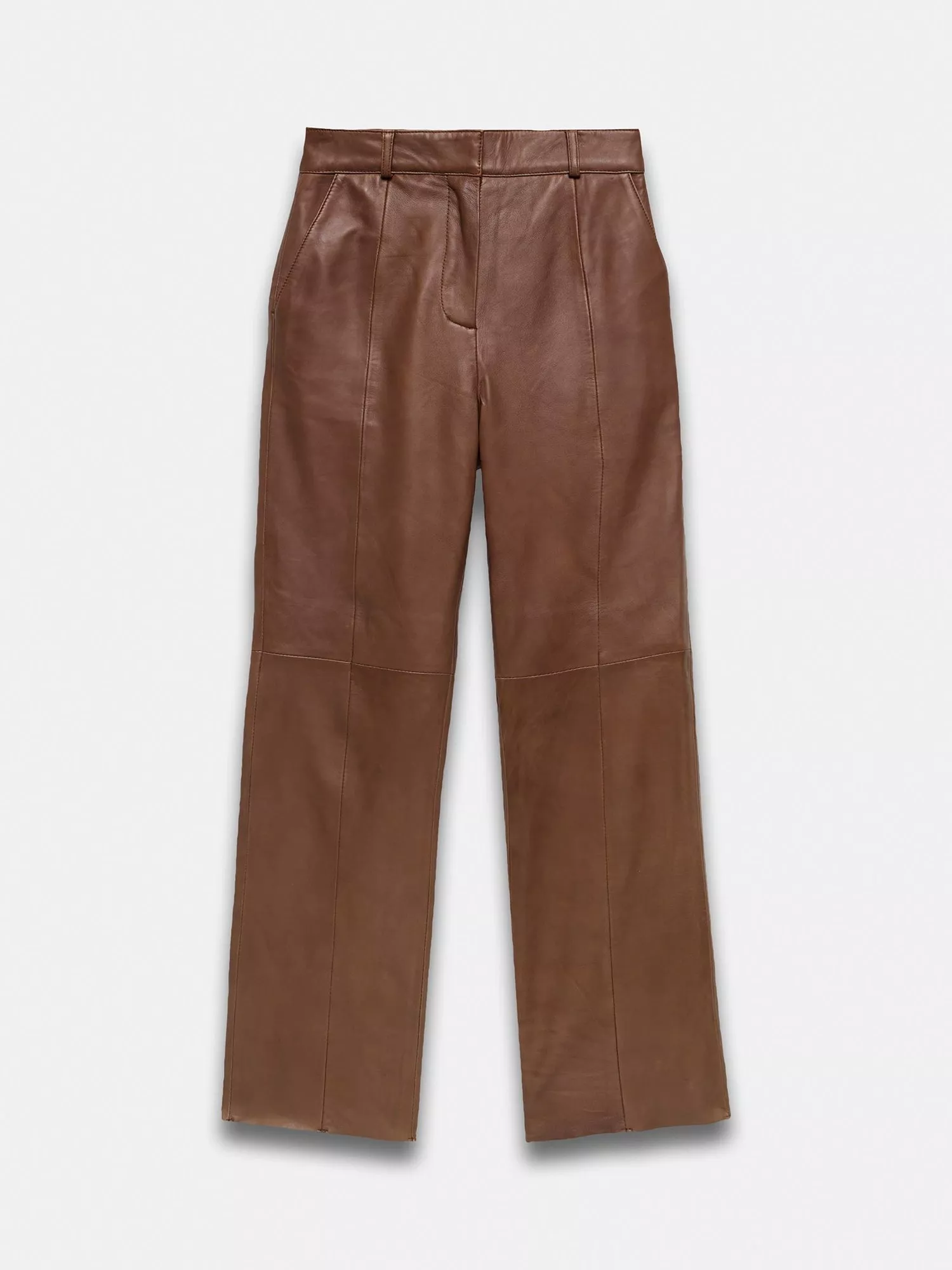 Mint Velvet Leather Tapered Trousers Brown