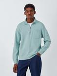 John Lewis Half Zip Rib Cotton Knit Panel Sweatshirt, Cloud Blue