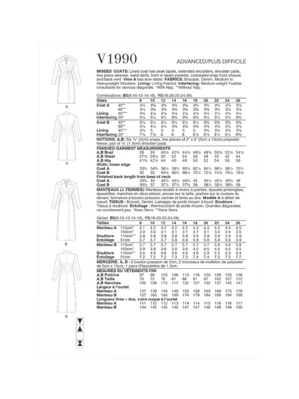Vogue Misses' Lined Coat Sewing Pattern, V1990 - view 2, White
