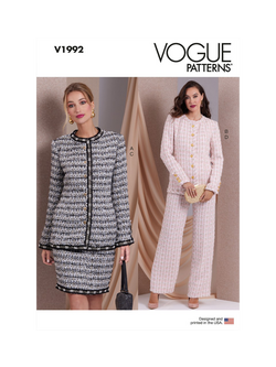 Vogue Misses' Semi Fitted Lined Jacket, Skirt and Pants Sewing Pattern, V1992, White