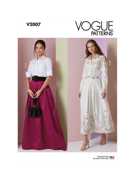 Vogue Misses' Button Front Shirts and Skirts Sewing Pattern, V2007, White