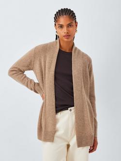 John Lewis Cashmere Edge to Edge Rib Cardigan, Camel