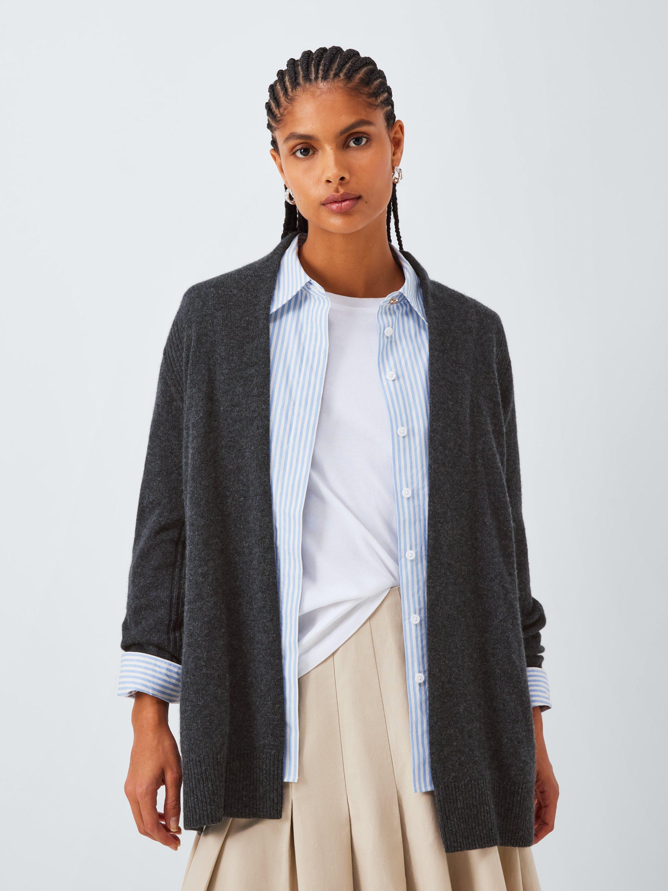 Product image 1 of 6, which shows John Lewis Cashmere Edge to Edge Rib Cardigan, Grey, XS