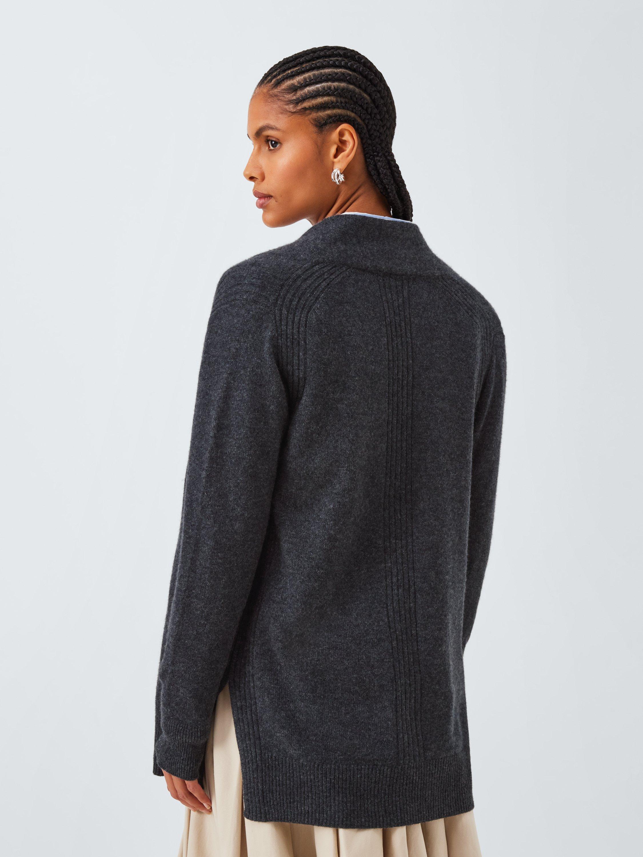 Product image 2 of 6, which shows John Lewis Cashmere Edge to Edge Rib Cardigan, Grey, XS