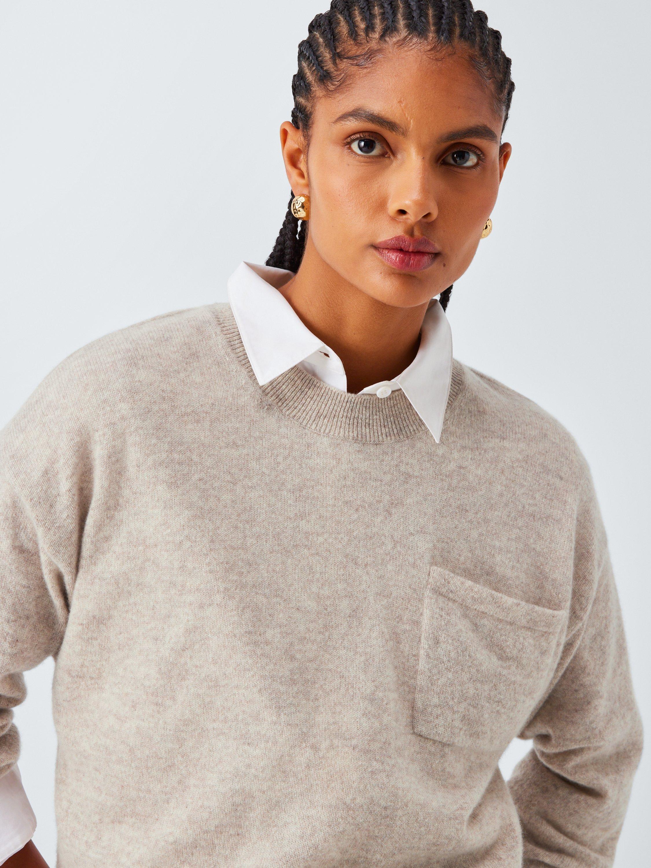 Product image 6 of 7, which shows John Lewis Crew Neck Cashmere Patch Pocket Jumper, Natural, 10