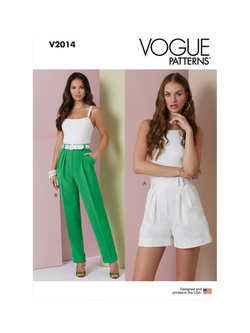 Vogue Misses' High Rise Pleated Shorts and Pants Sewing Pattern, V2014, White
