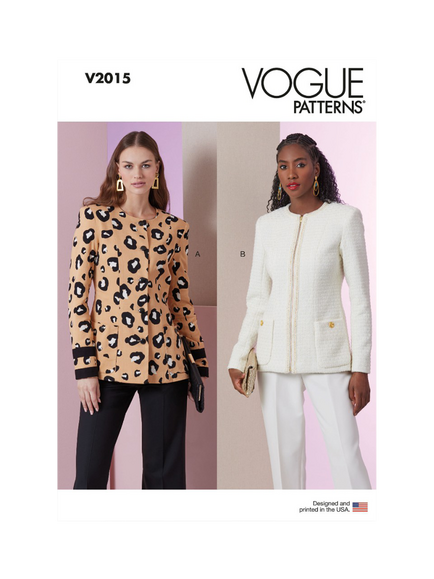 Vogue Misses' Collarless Jacket Sewing Pattern, V2015, White