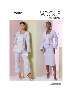 Vogue Misses' Close Fitted Lined Jacket, Pencil Skirt and Pants Sewing Pattern, V2017, White