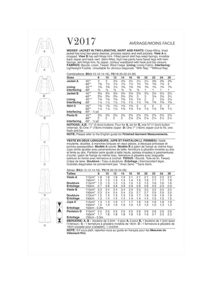Vogue Misses' Close Fitted Lined Jacket, Pencil Skirt and Pants Sewing Pattern, V2017 - view 2, White