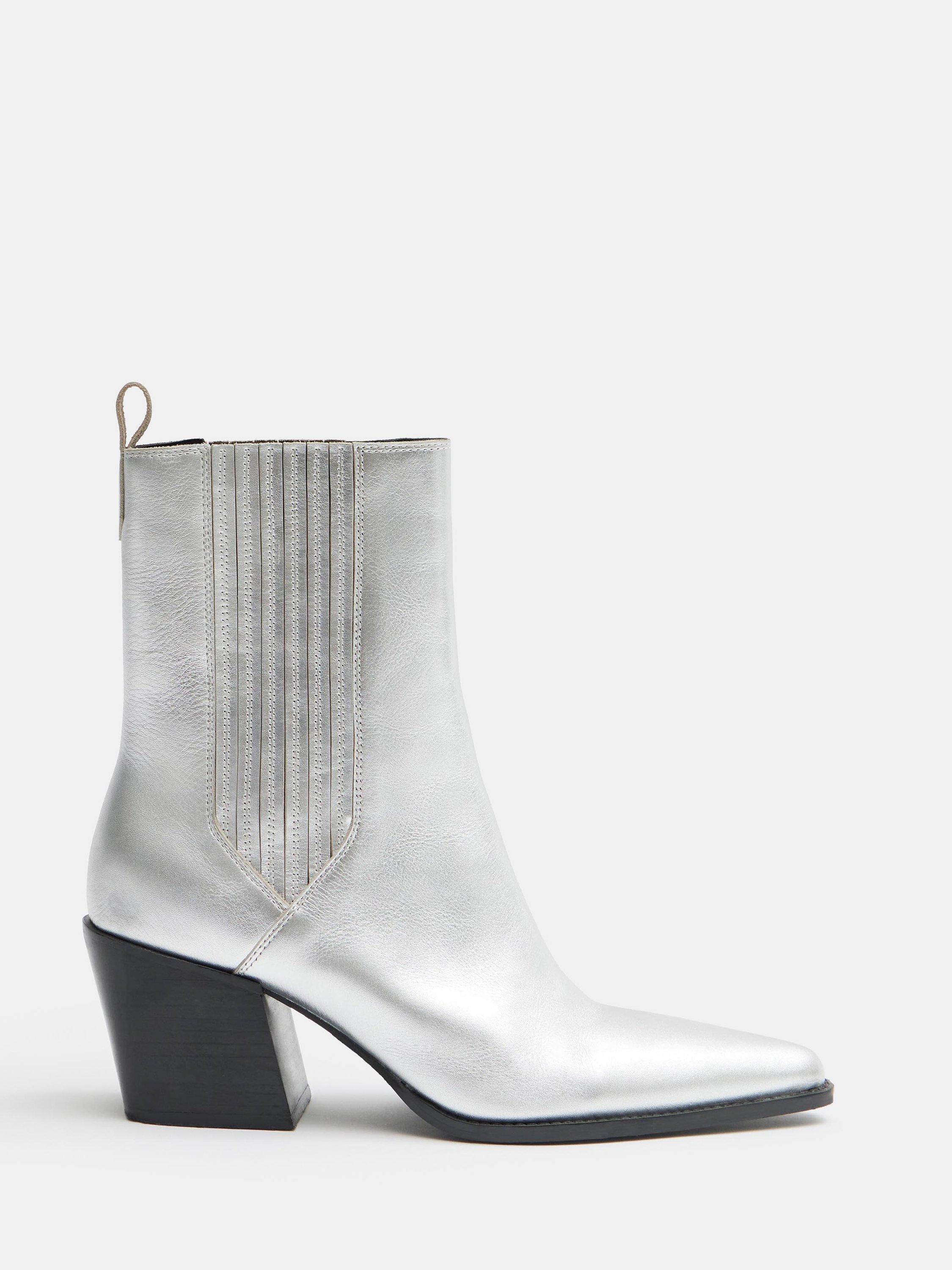 HUSH Western Leather Chelsea Boots Silver
