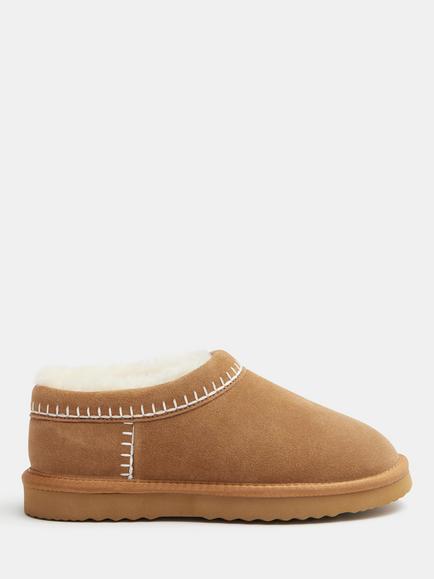 HUSH Padded Collar Shearling Slippers, Chestnut