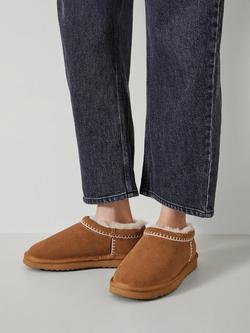 HUSH Padded Collar Shearling Slippers - view 2, Chestnut