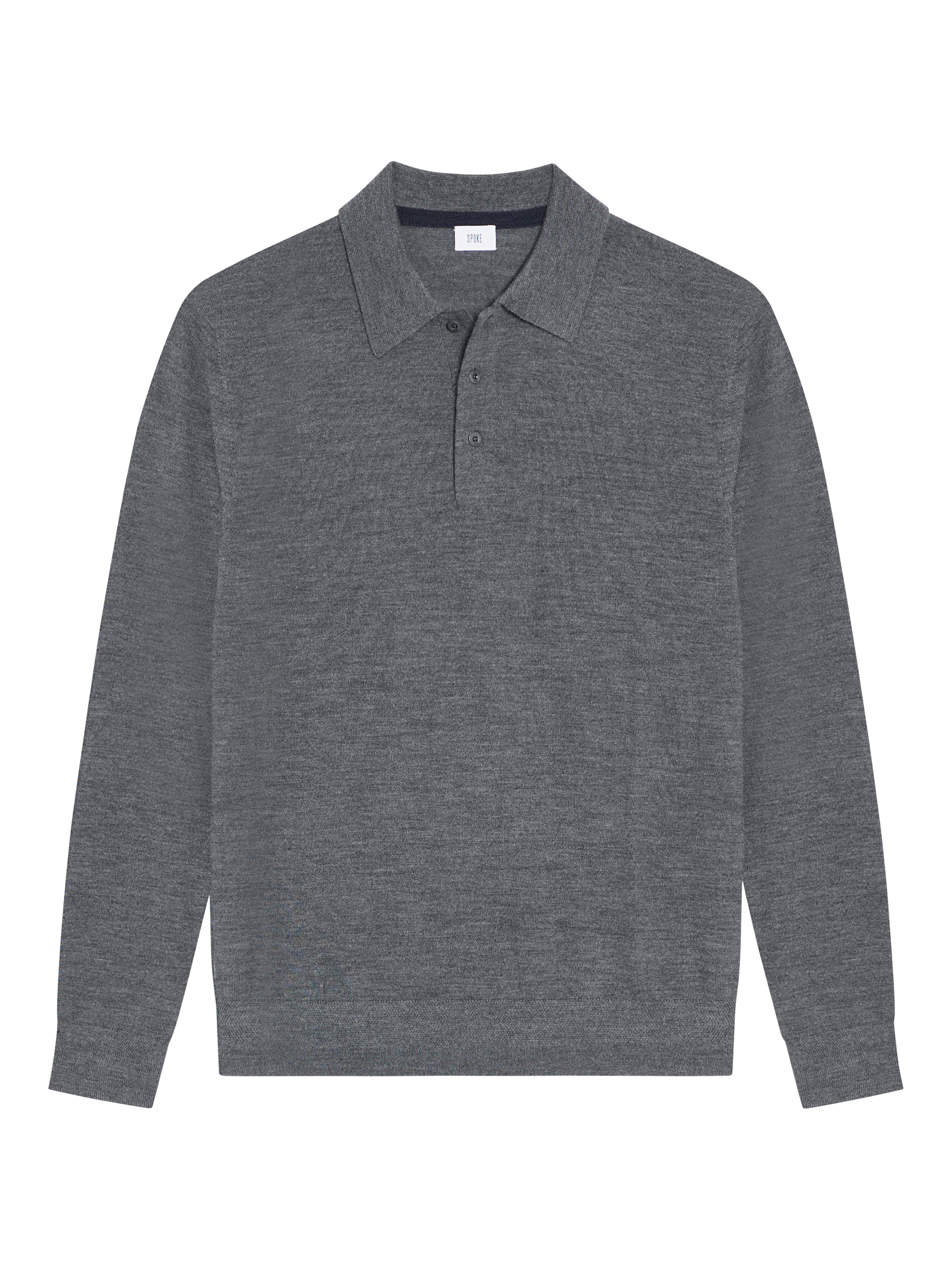 Product image 1 of 6, which shows SPOKE Merino Polo Slim Fit Jumper, Granite, S Sht