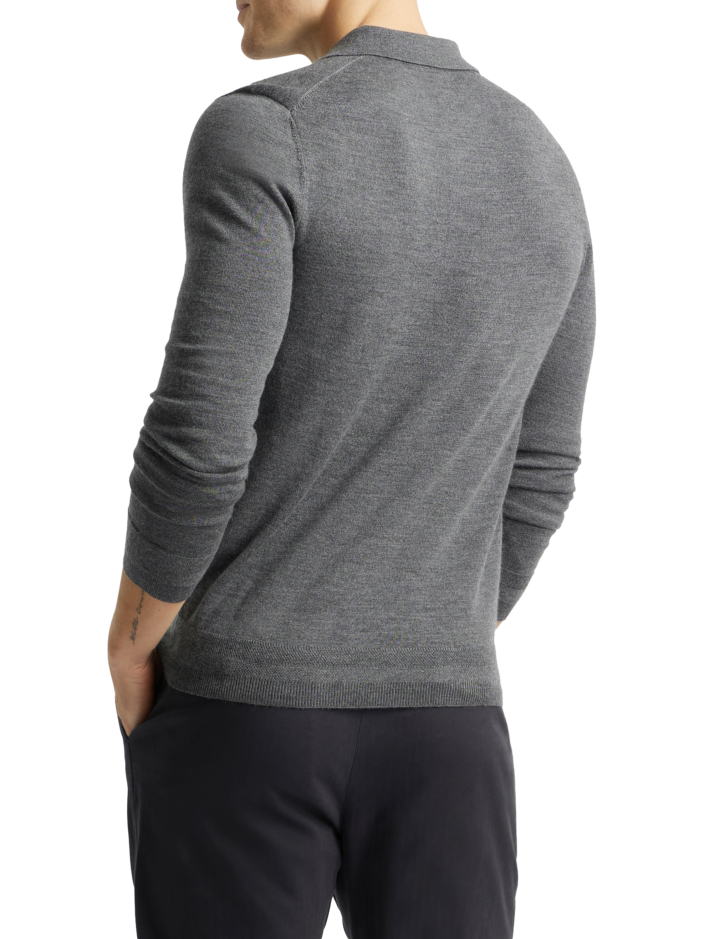 Product image 3 of 6, which shows SPOKE Merino Polo Slim Fit Jumper, Granite, S Sht