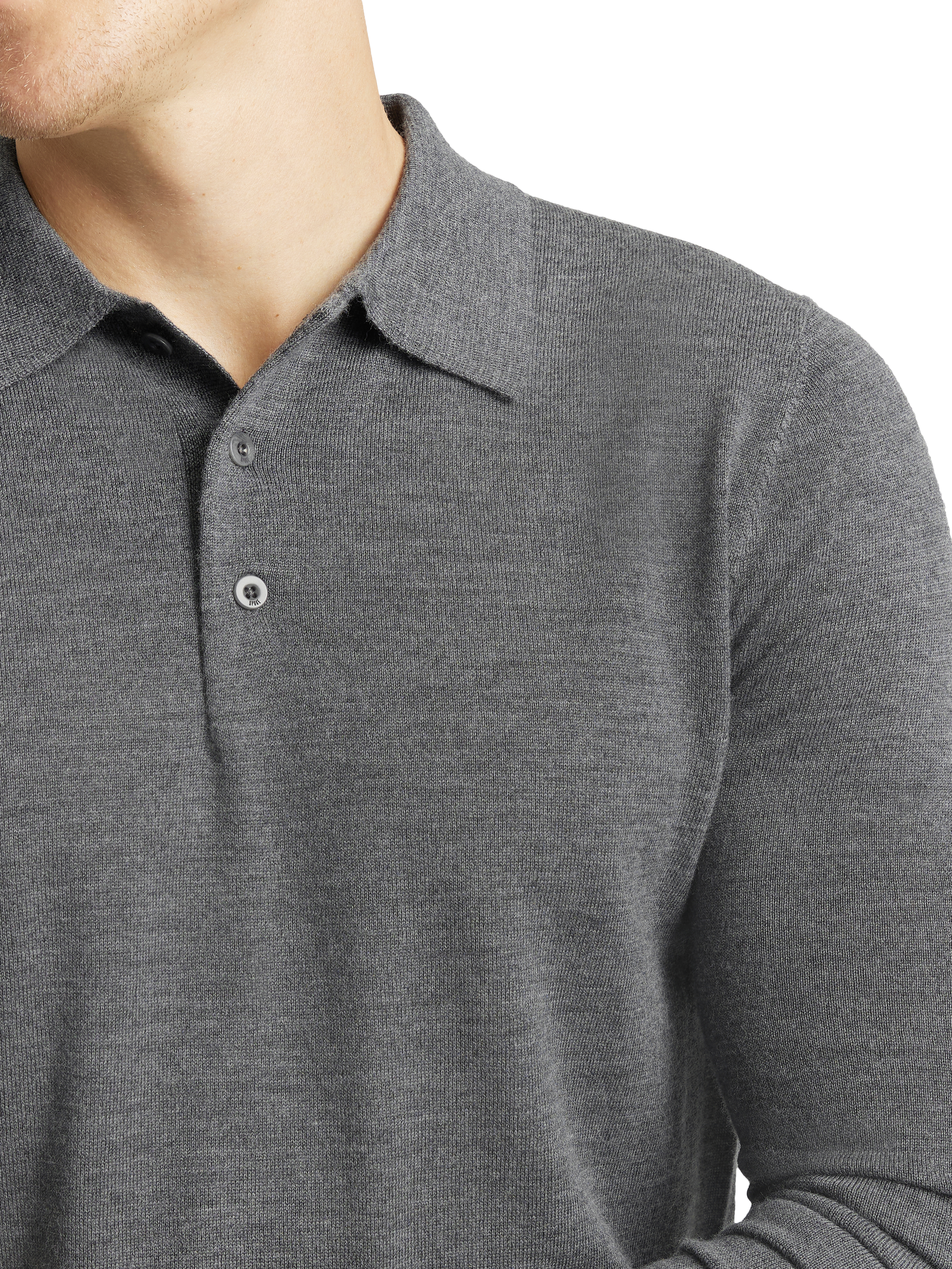 Product image 4 of 6, which shows SPOKE Merino Polo Slim Fit Jumper, Granite, S Sht