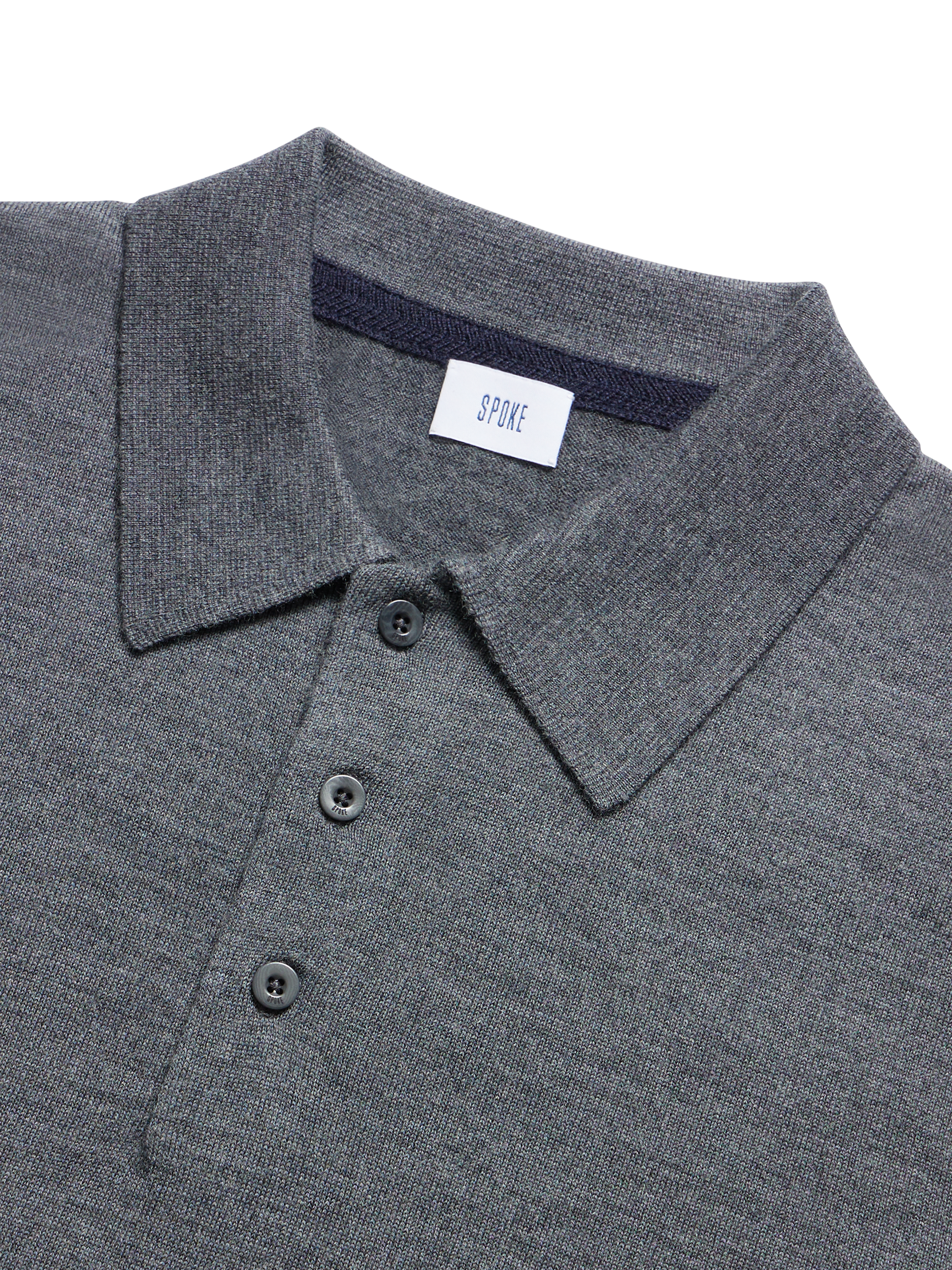 Product image 5 of 6, which shows SPOKE Merino Polo Slim Fit Jumper, Granite, S Sht