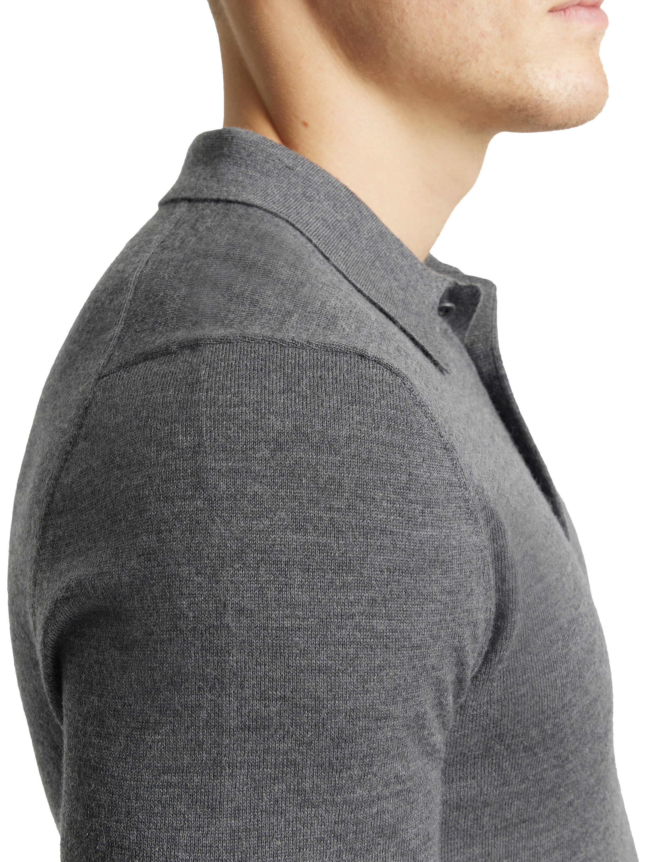 Product image 6 of 6, which shows SPOKE Merino Polo Slim Fit Jumper, Granite, S Sht