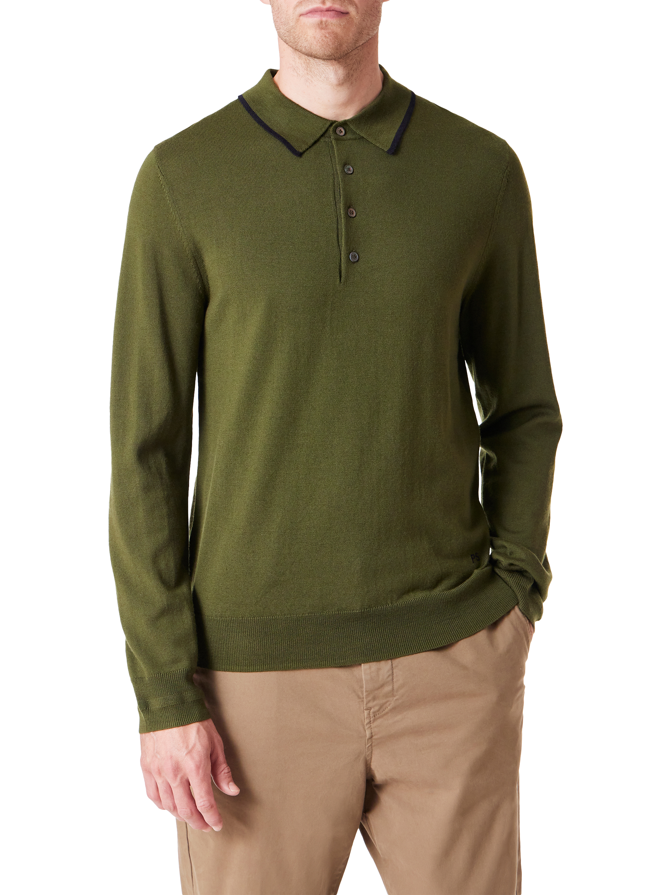 Product image 1 of 6, which shows PS Paul Smith Merino Wool Polo Top, Green, S