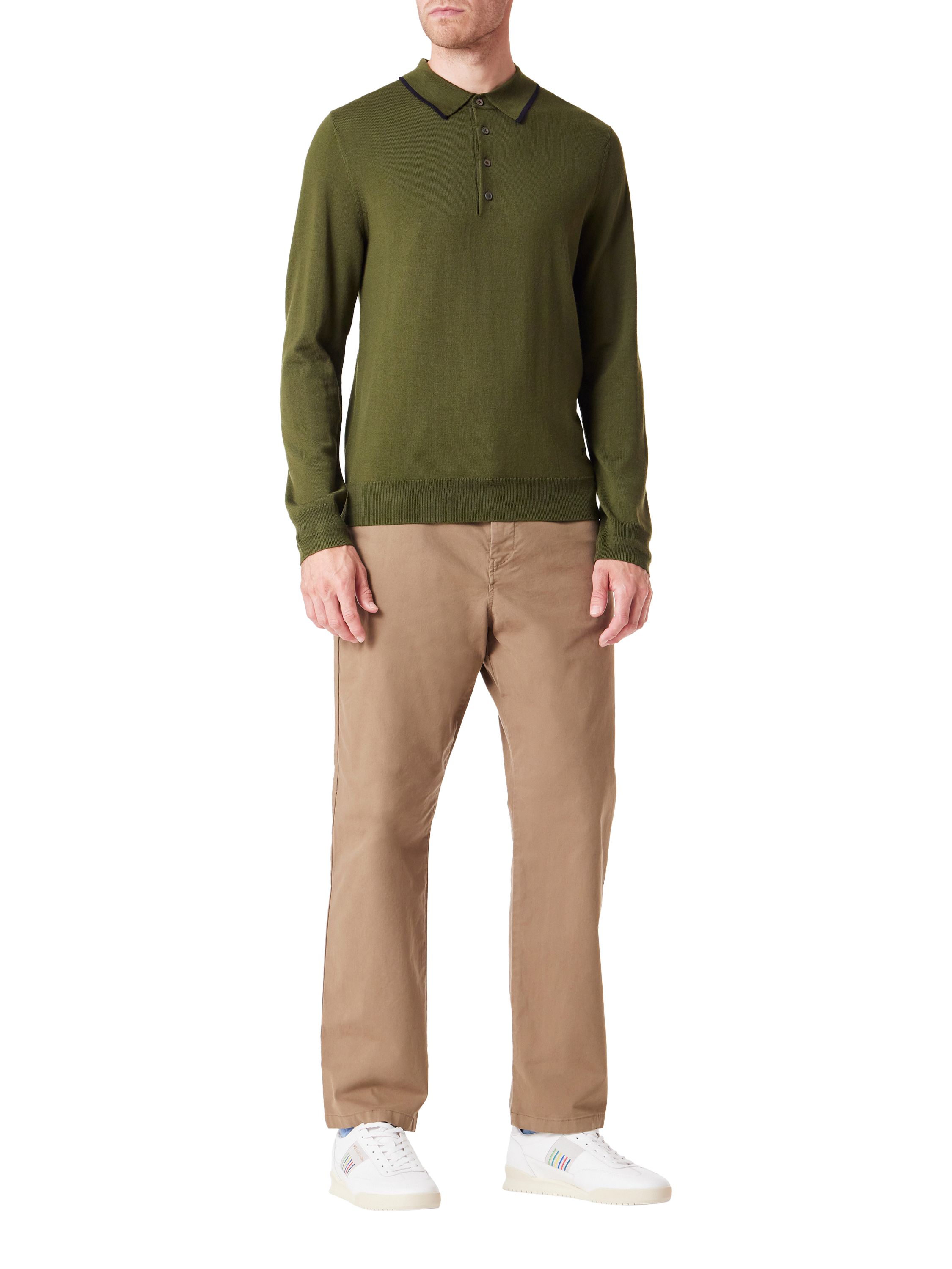 Product image 3 of 6, which shows PS Paul Smith Merino Wool Polo Top, Green, S