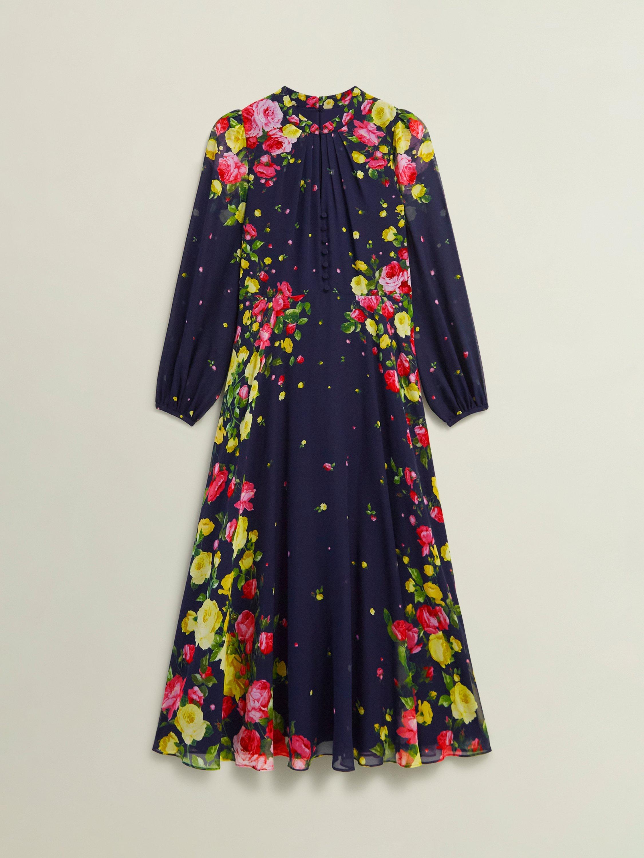 Product image 4 of 7, which shows Hobbs Petite Eva Floral Silk Dress, Navy/Multi, 6