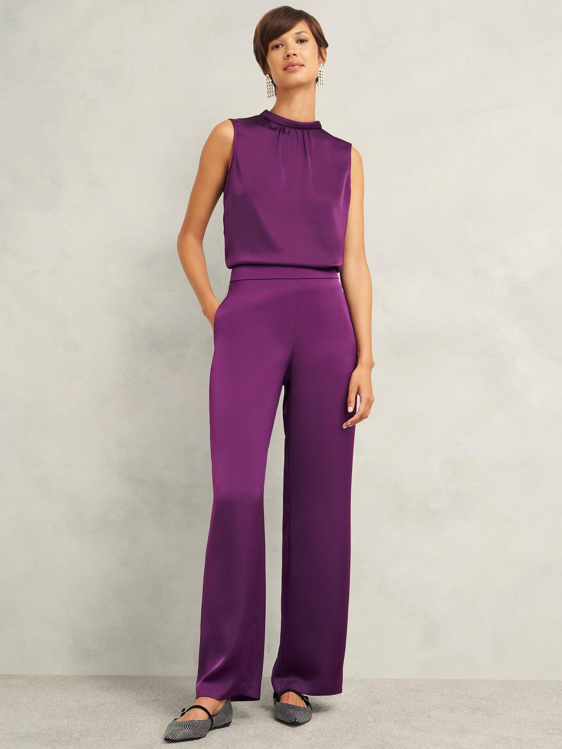 Product image 1 of 7, which shows Hobbs Judith Satin Trousers, Vibrant Purple, 12