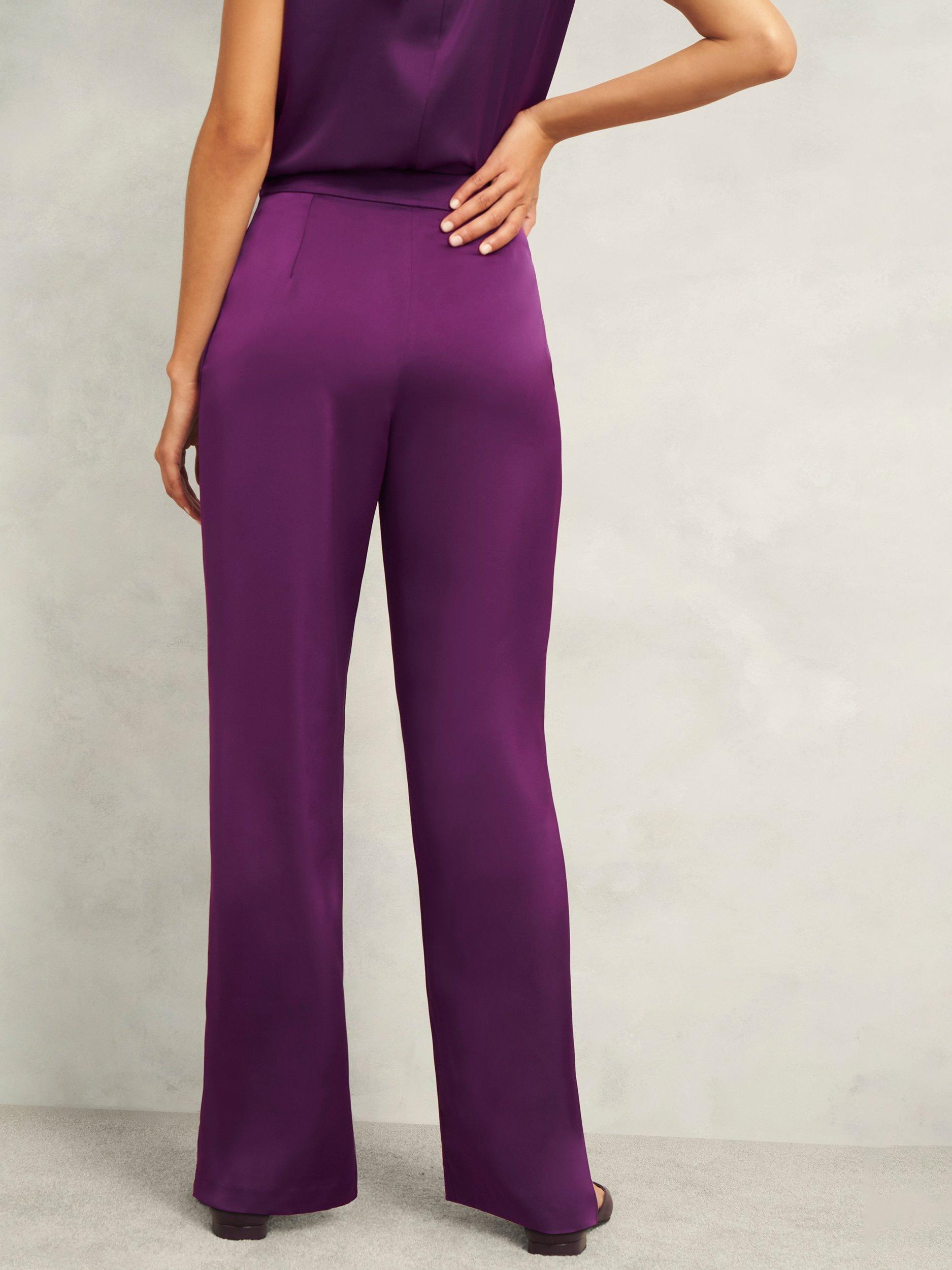 Product image 2 of 7, which shows Hobbs Judith Satin Trousers, Vibrant Purple, 12