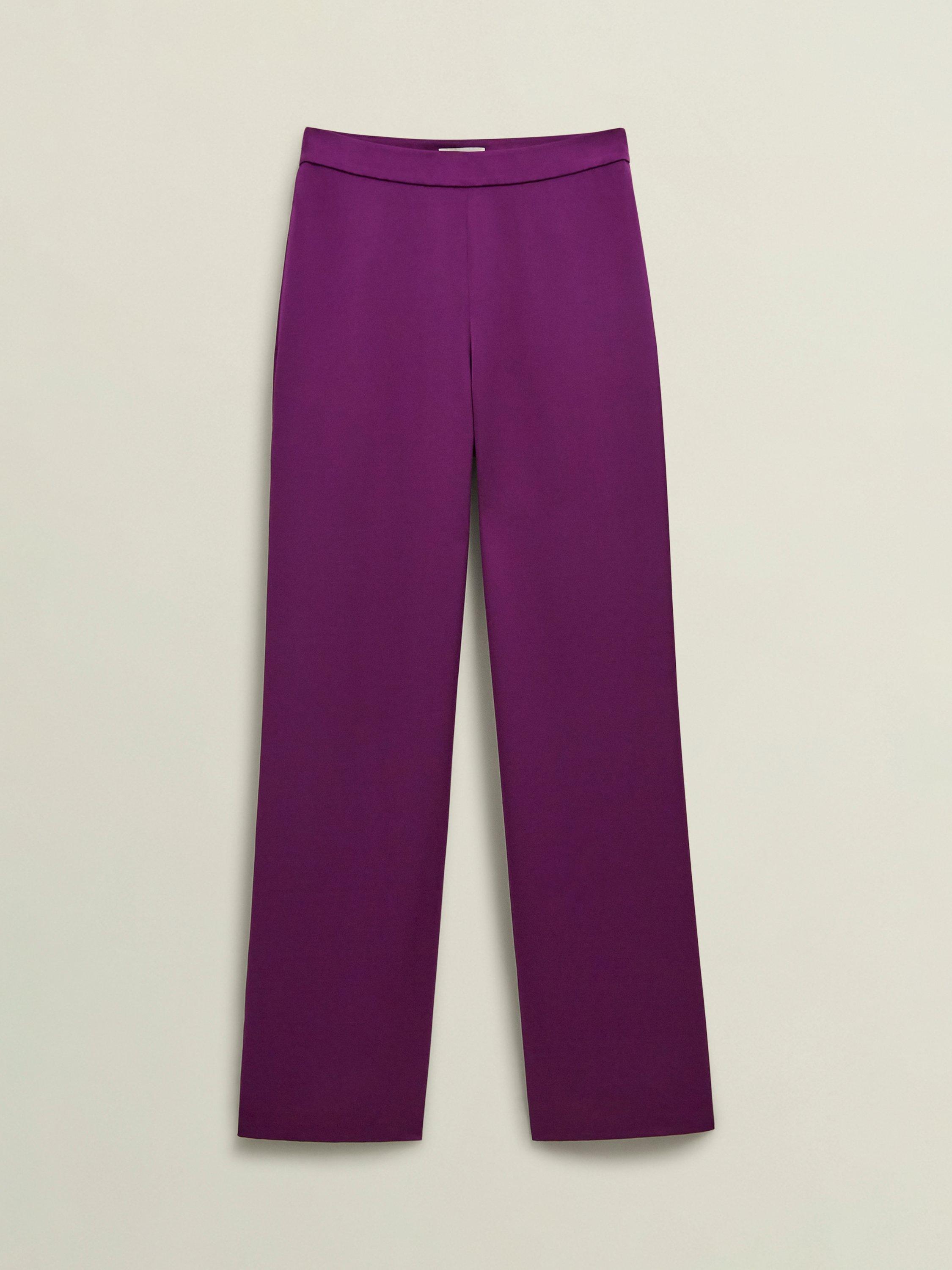 Product image 4 of 7, which shows Hobbs Judith Satin Trousers, Vibrant Purple, 12