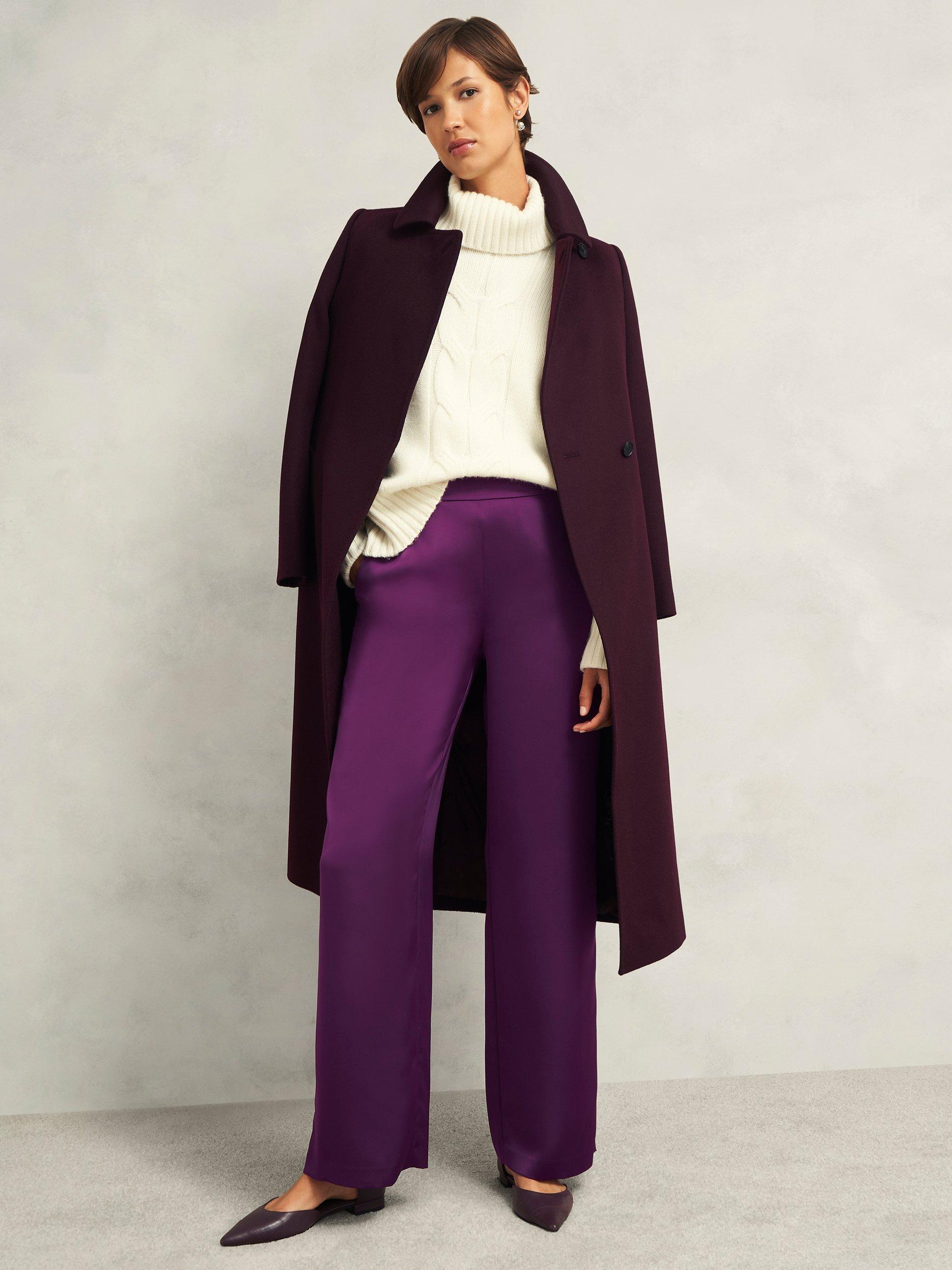 Product image 5 of 7, which shows Hobbs Judith Satin Trousers, Vibrant Purple, 12