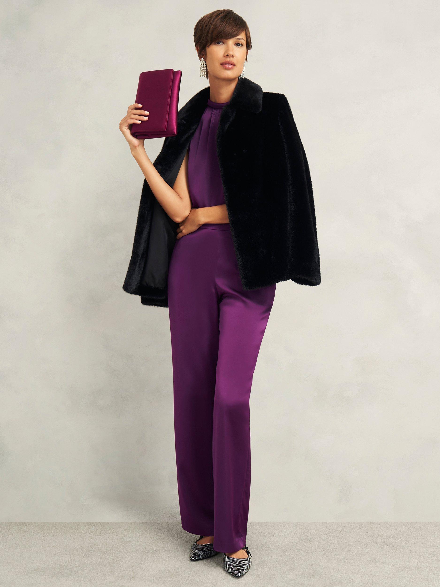 Product image 6 of 7, which shows Hobbs Judith Satin Trousers, Vibrant Purple, 12