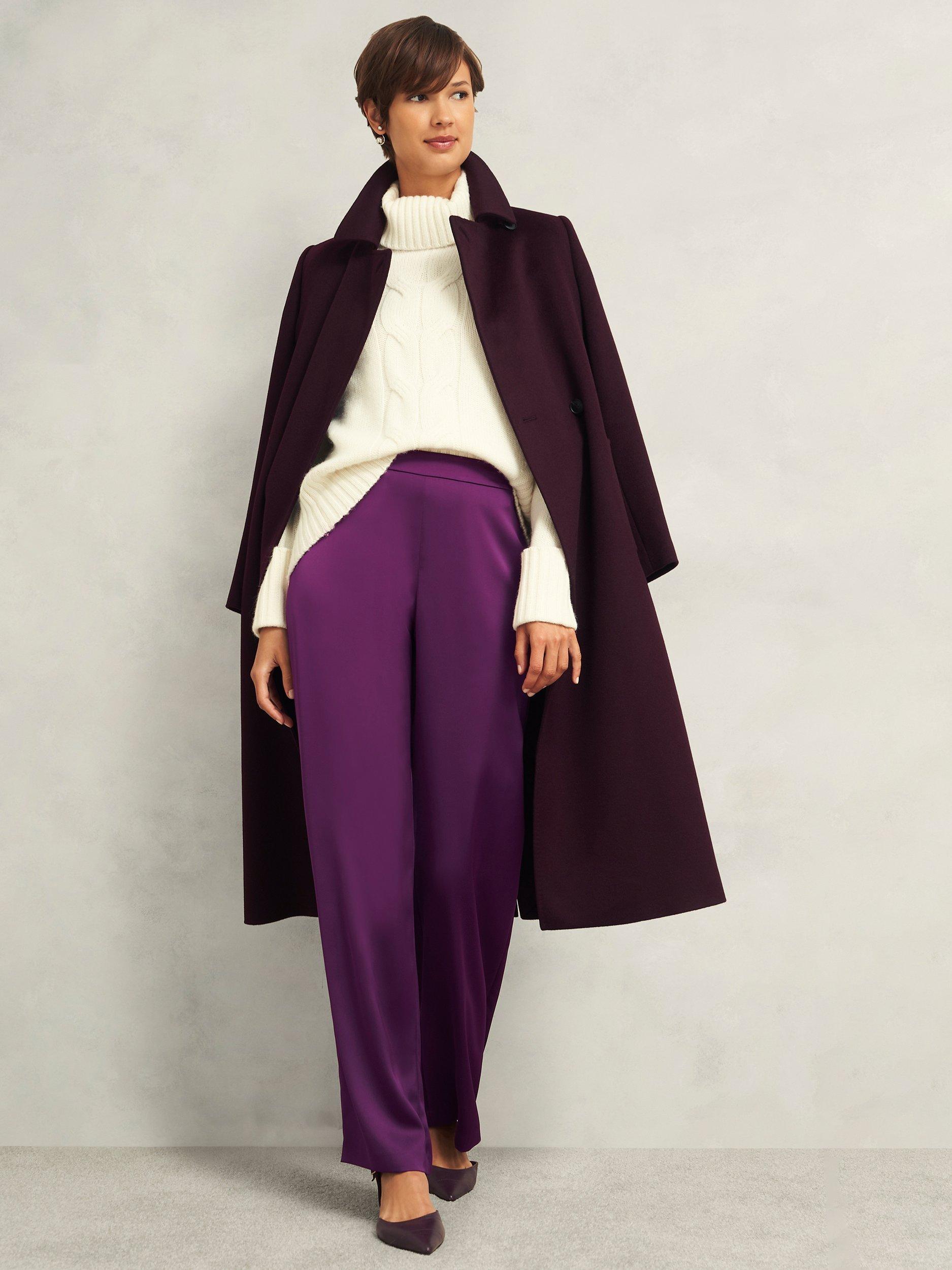 Product image 7 of 7, which shows Hobbs Judith Satin Trousers, Vibrant Purple, 12