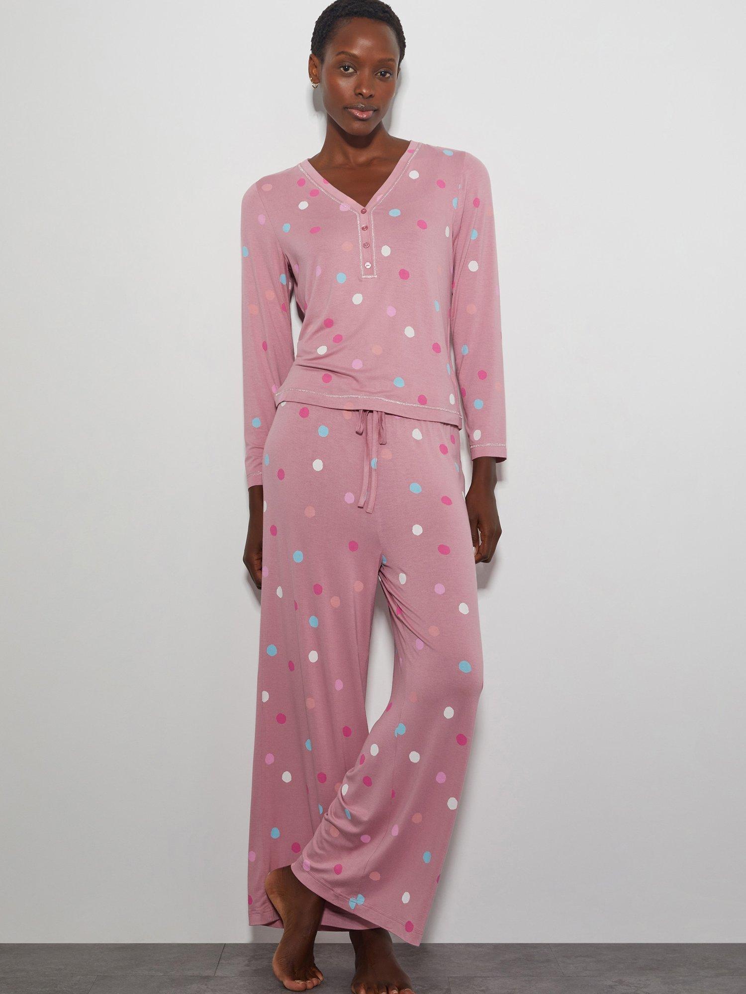 Monsoon Sabrina Spot Print Long Pyjama Set, Blush Pink