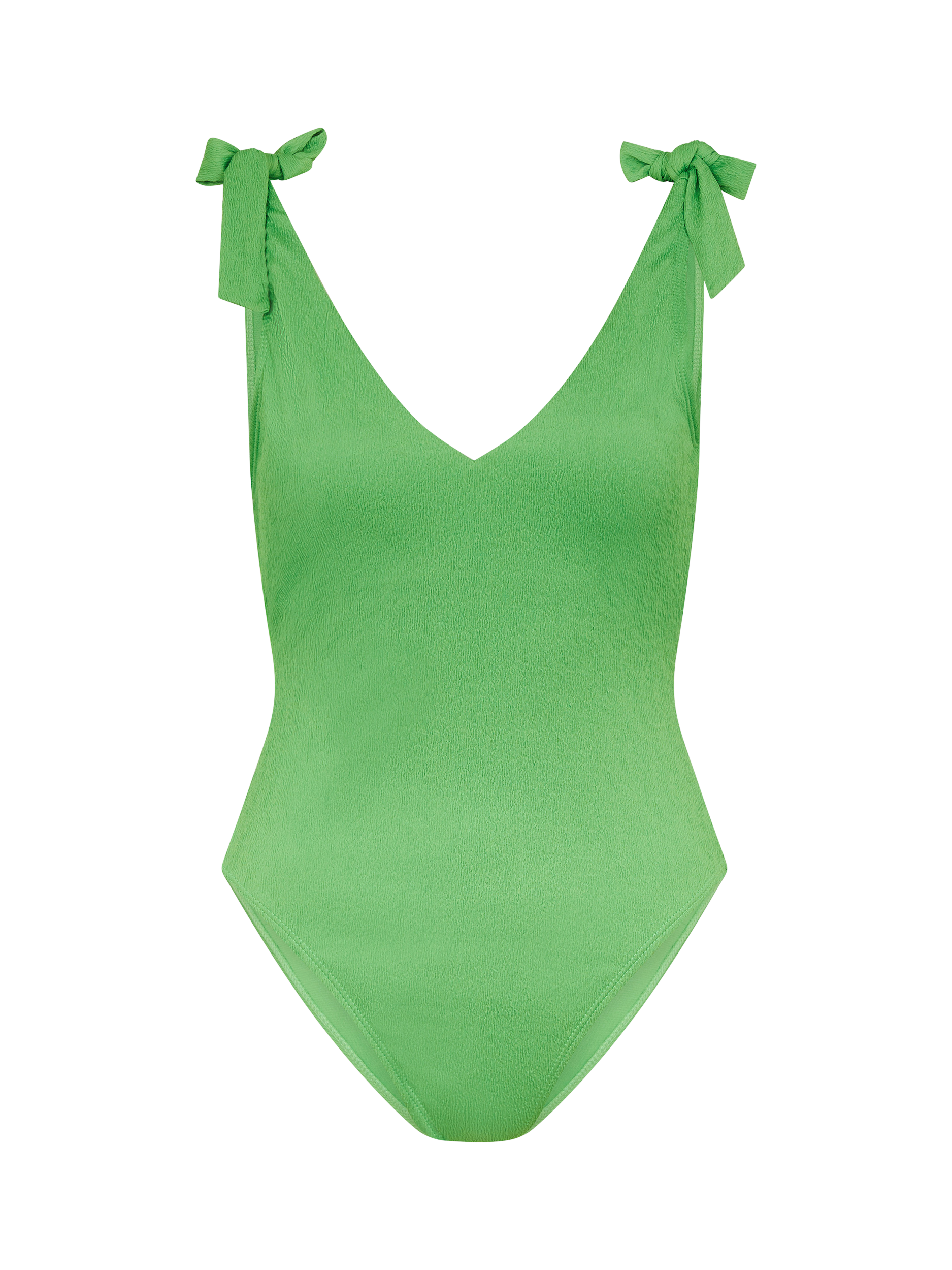 Product image 3 of 4, which shows Accessorize Textured V-Neck Swimsuit, Green, 6