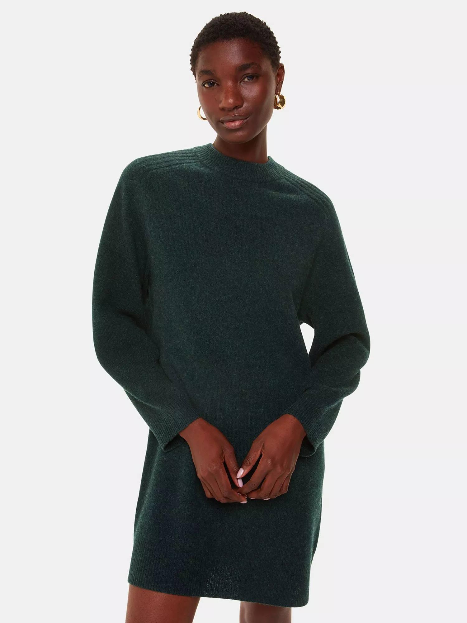 Whistles Ava Wool Jumper Dress Forest Green