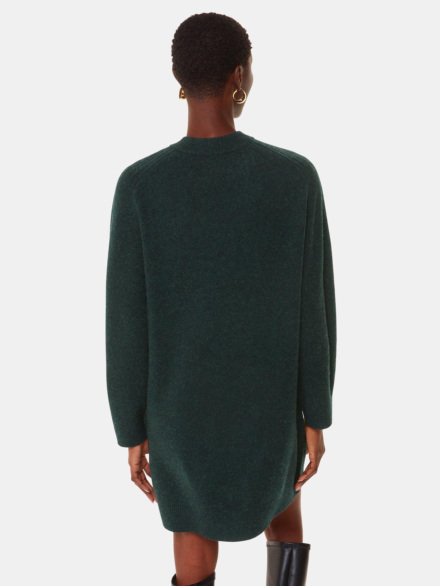 Product image 2 of 5, which shows Whistles Ava Wool Jumper Dress, Forest Green, XS
