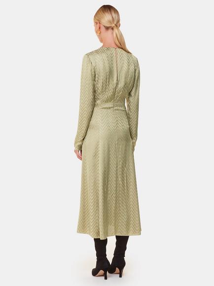 Whistles Jacquard Zig Zag Print Dress, Desert Khaki - view 2, Desert Khaki