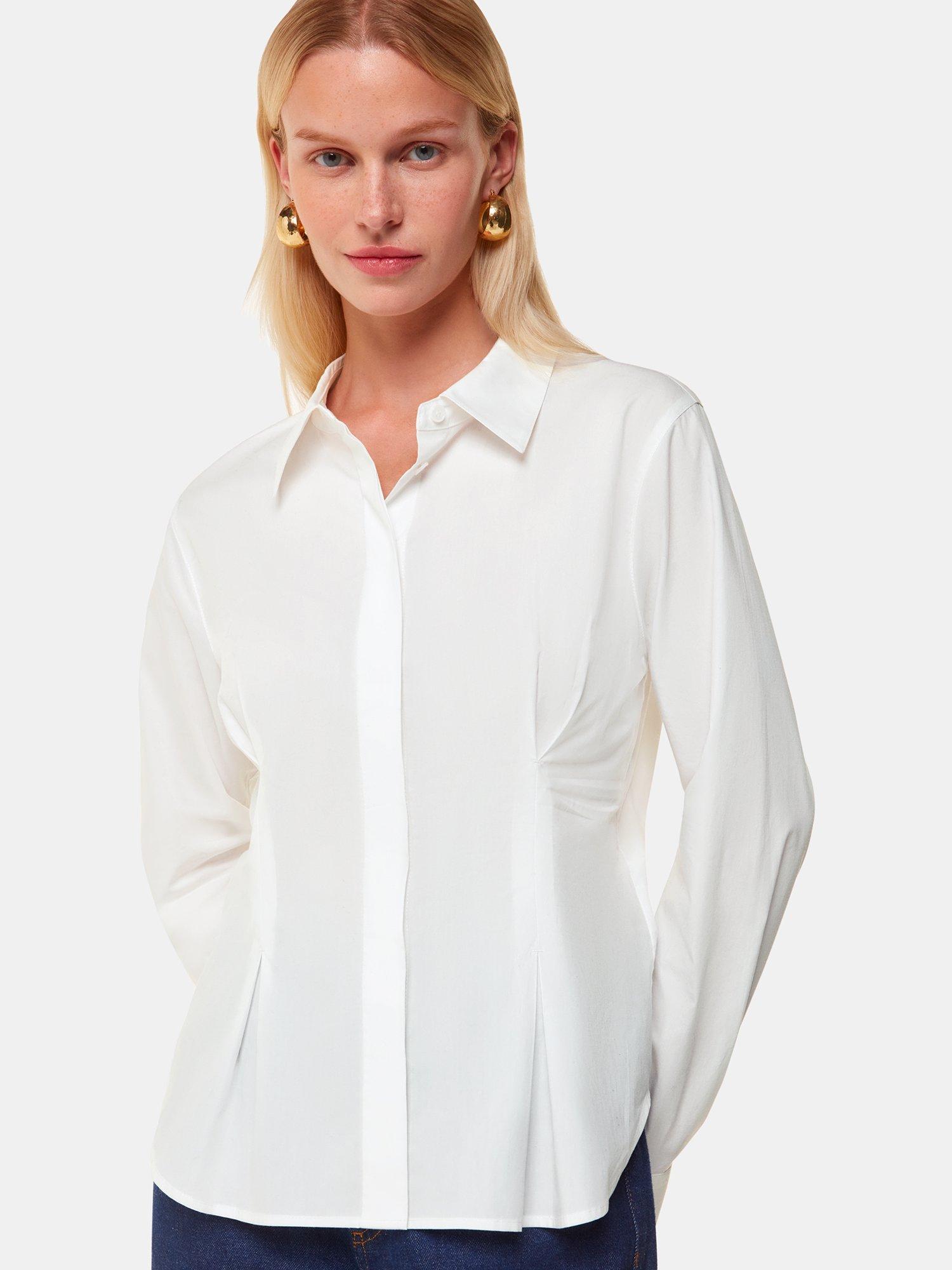 Whistles Waisted Cotton Shirt, White
