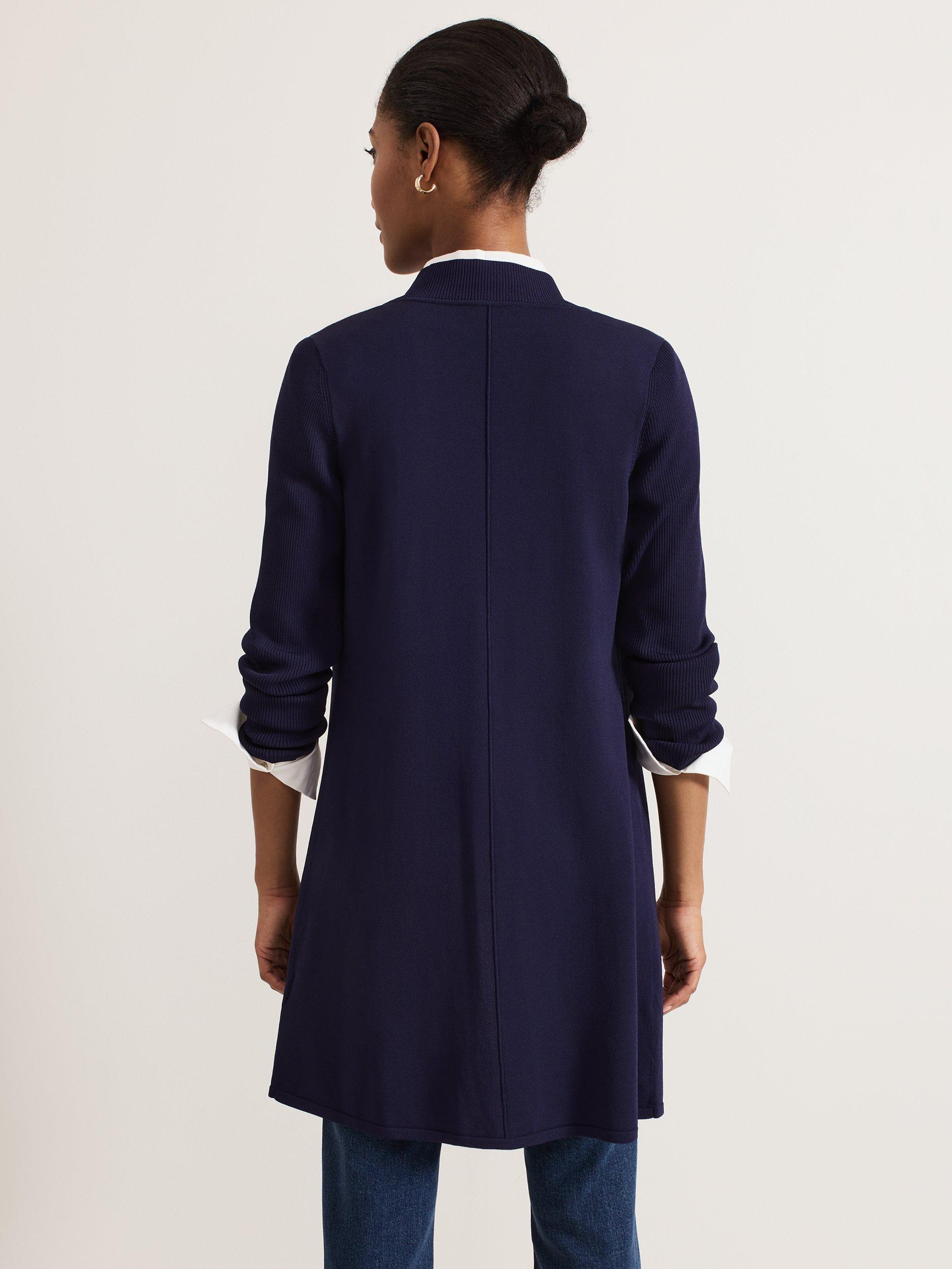 Product image 2 of 5, which shows Phase Eight Lauren Longline Jersey Cardigan, Navy, XS