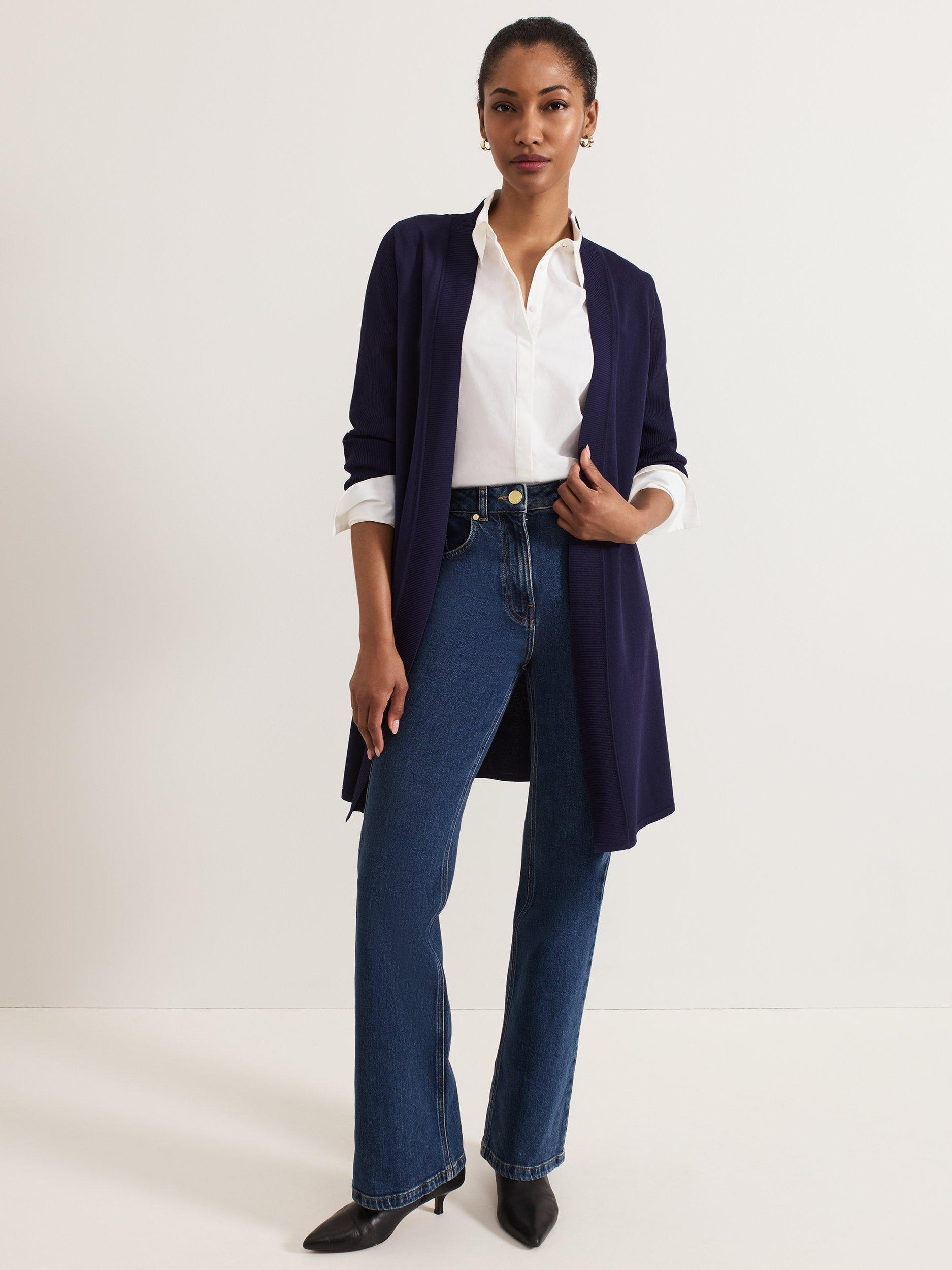 Product image 3 of 5, which shows Phase Eight Lauren Longline Jersey Cardigan, Navy, XS