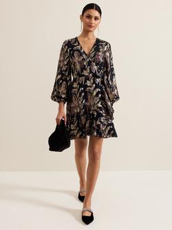 Phase Eight Amelia Metallic Leaf Dress, Navy, Navy