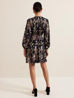 Phase Eight Amelia Metallic Leaf Dress, Navy - view 2, Navy