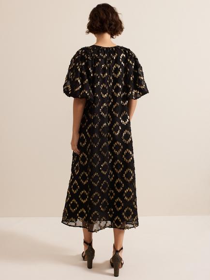 Phase Eight Bella Metallic Dress, Black - view 2, Black